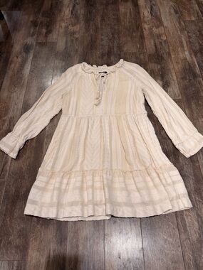 Anthropologie Cream Long-Sleeve Boho Tiered Dress